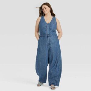 Denim* Barrel-Legged Jumpsuit